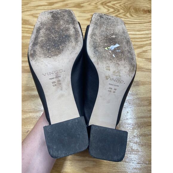 Vince Elizabeth Mule Sandal Women's 9 M Triple Black Leather Open Square Toe S57 - Picture 7 of 8